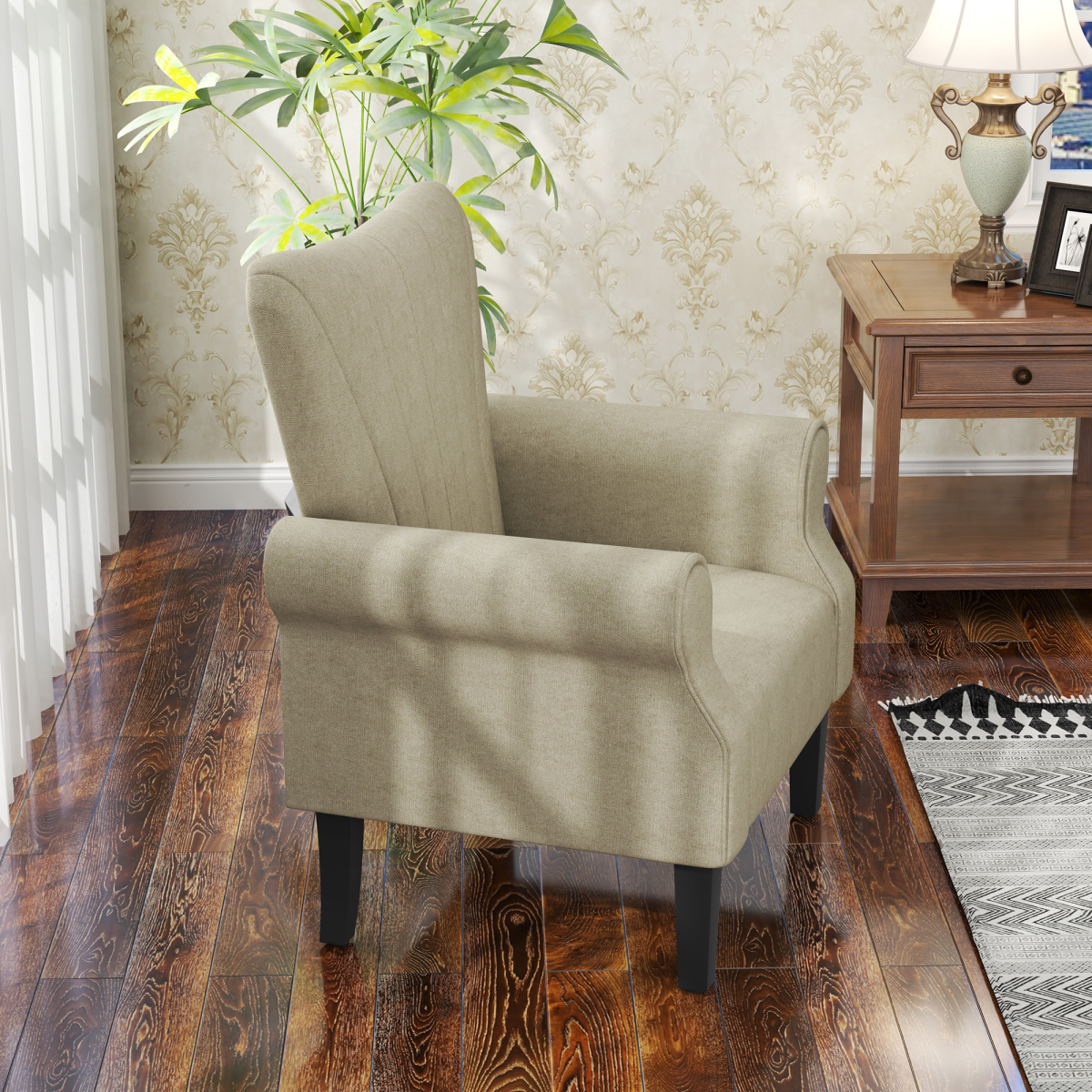 HOMCOM Armchair, Upholstered Modern Accent Chair with Wood Legs, Beige