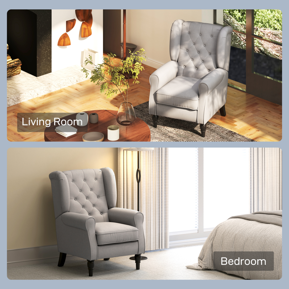 Retro Accent Chair Wingback Armchair with Wood Frame for Living Room Grey