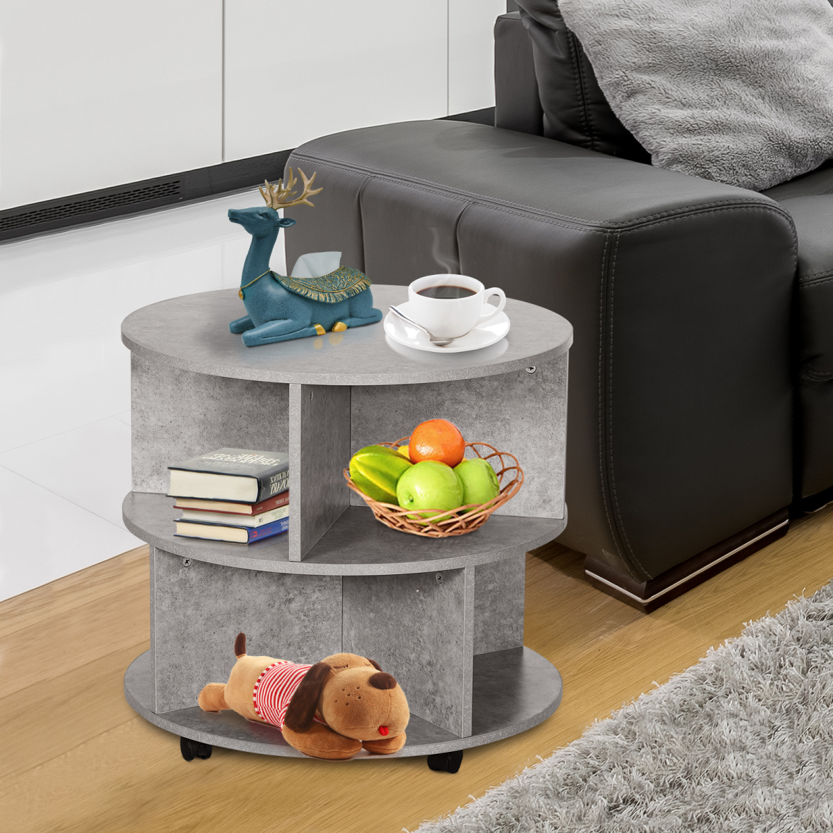 Coffee Table, 2-Tier, ?60x39.5H cm-Cement Colour