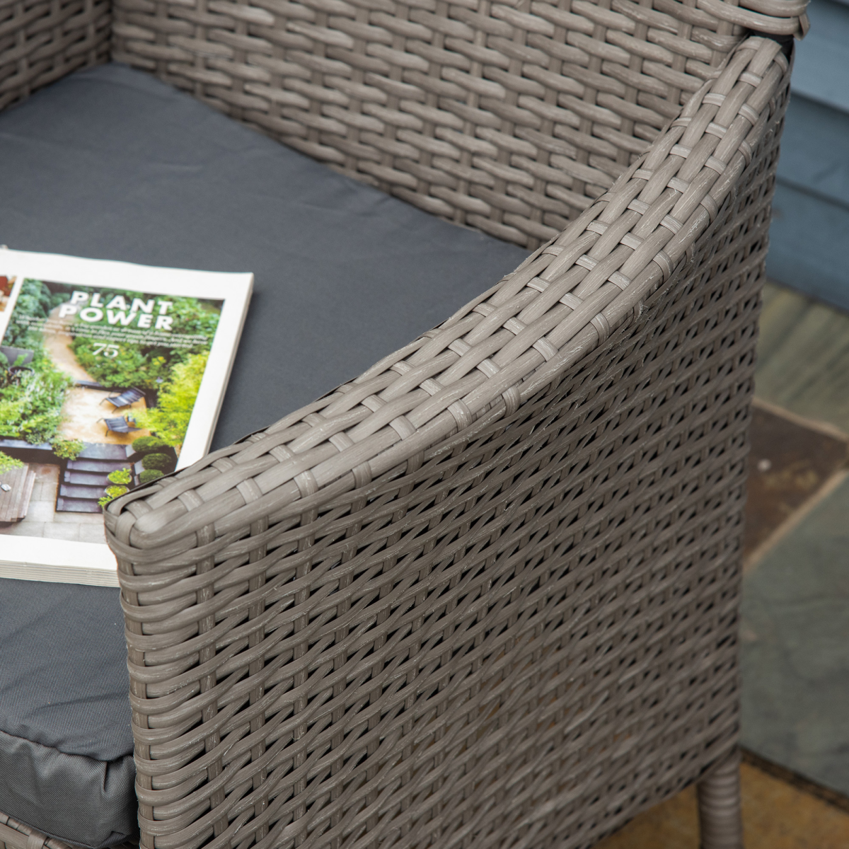 2 Seater Outdoor Rattan Armchair Dining Chair Garden Armrests Cushions Grey