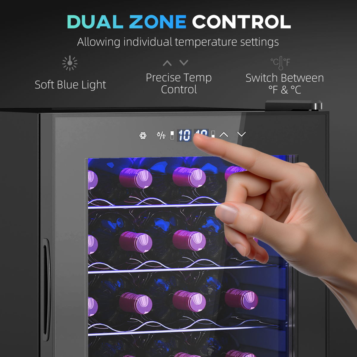 HOMCOM 86L Dual Zone Wine Cooler with Adjustable Temperature Control, Black