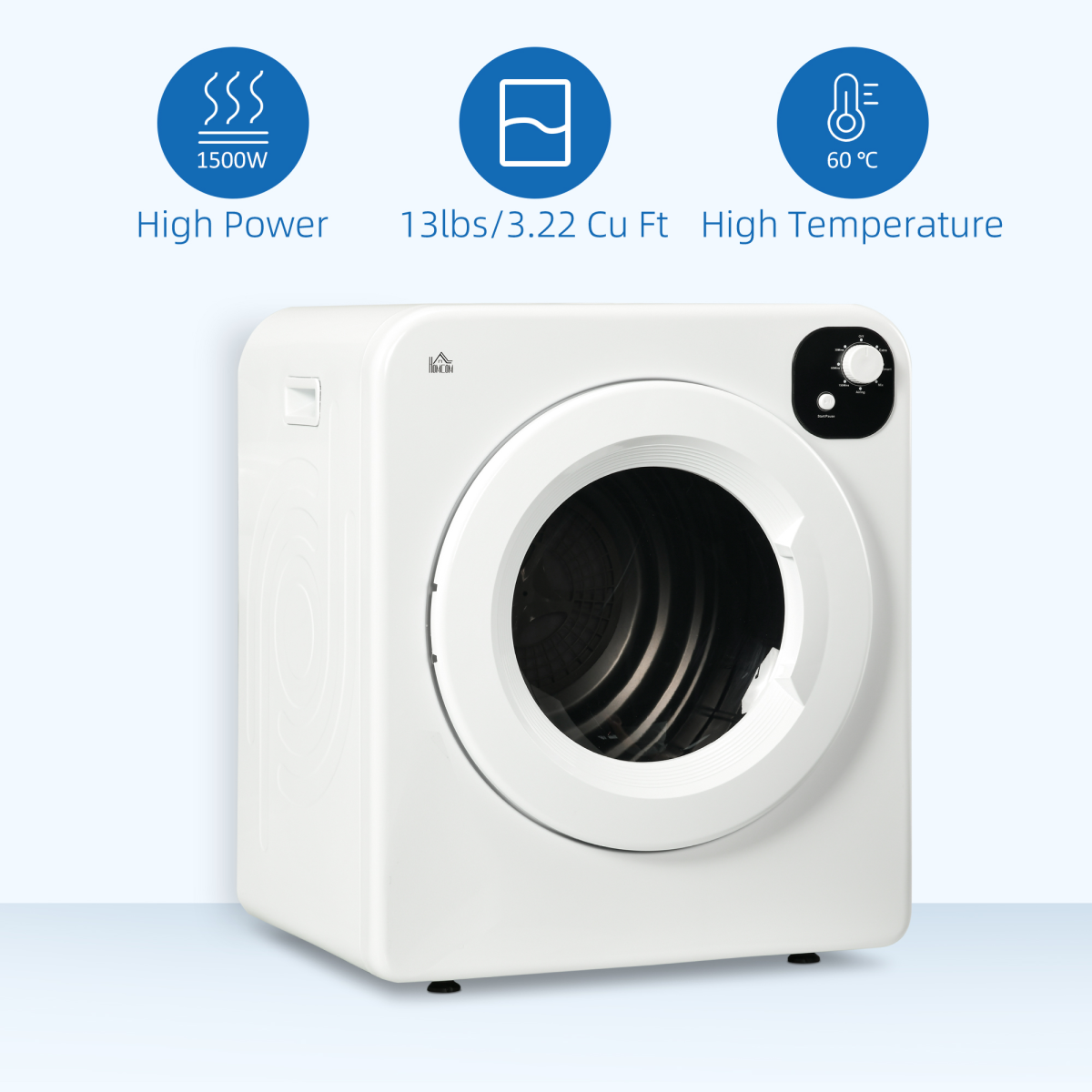 HOMCOM 6kg Vented Tumble Dryer with 7 Dry Programmers for Small Spaces White