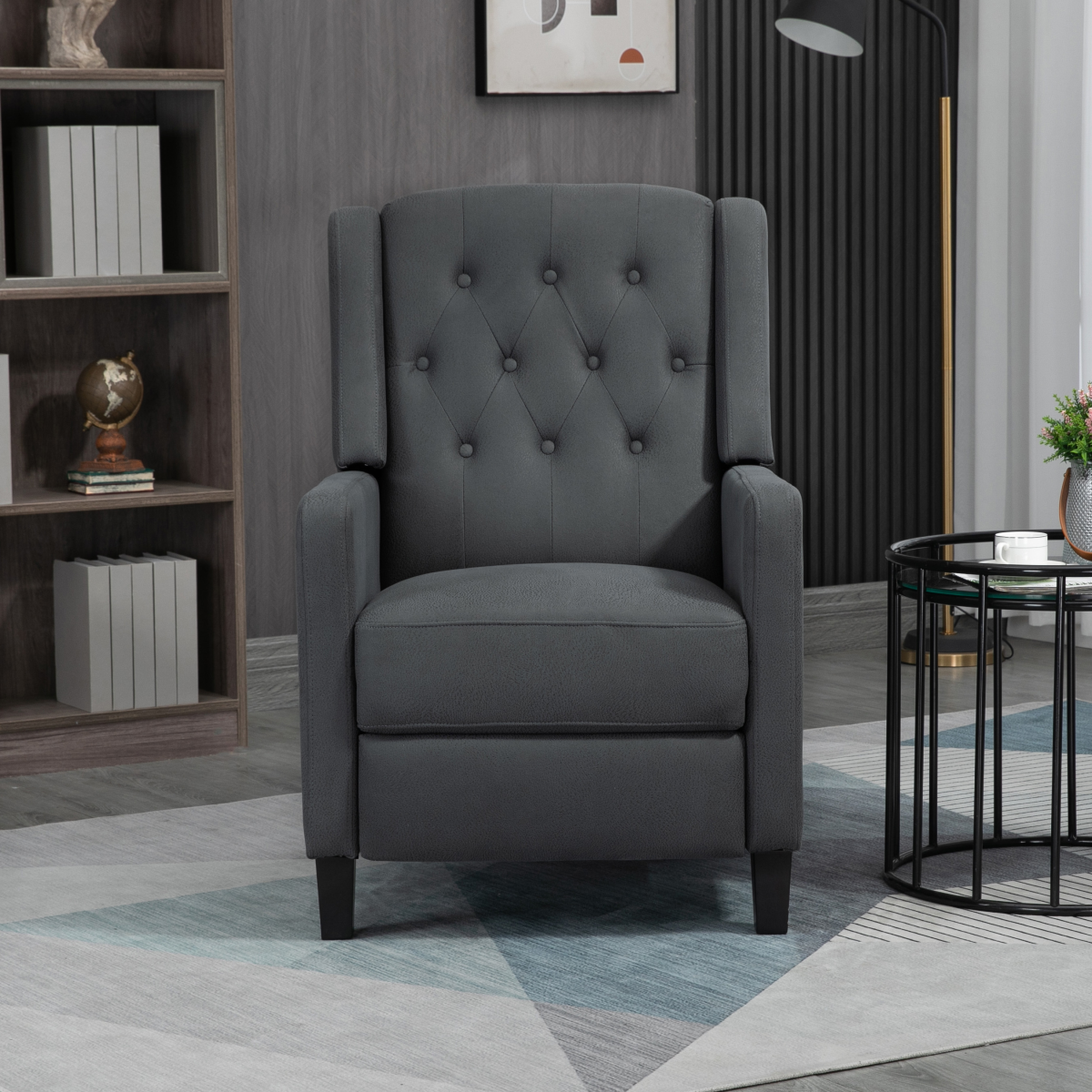 HOMCOM Button Tufted Microfibre Cloth Recliner Armchair for Living Room, Grey