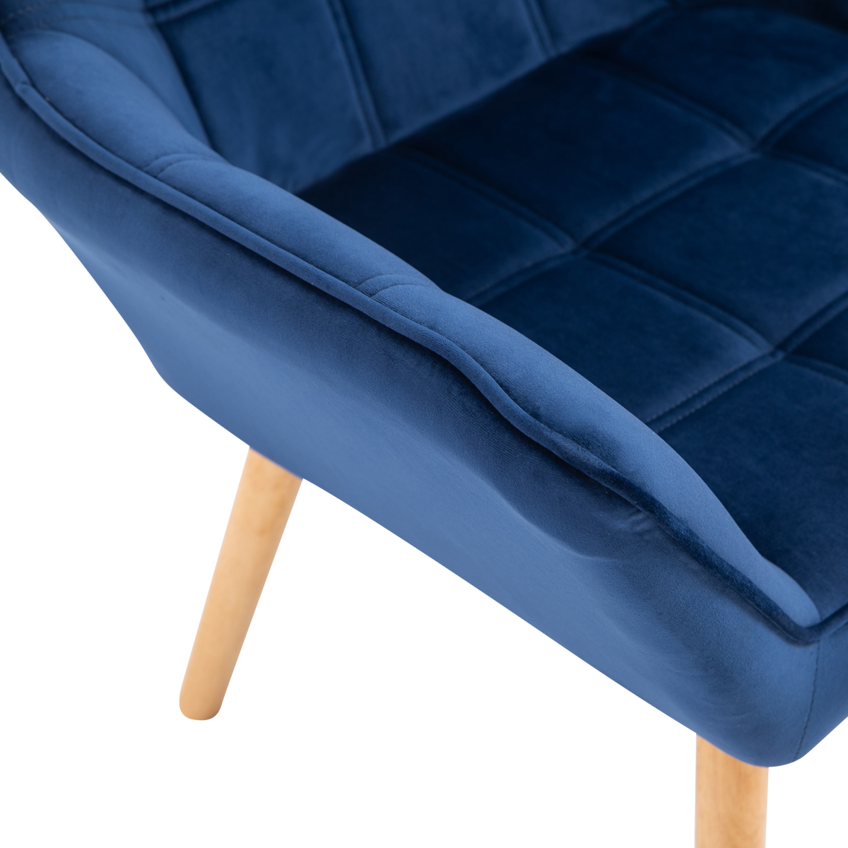 Luxe Velvet-Feel Accent Chair w/ Wide Arms Slanted Back Padding Wood Legs Blue