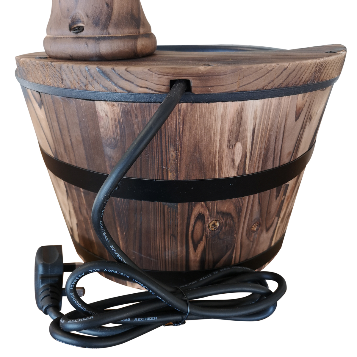 Outsunny Barrel Water Pump Fountain Rustic Wood Electric Water Feature Garden