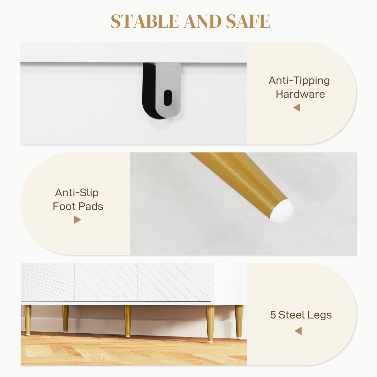 Elegant White Sideboard with Adjustable Shelves & Multi-Use Storage Cabinet