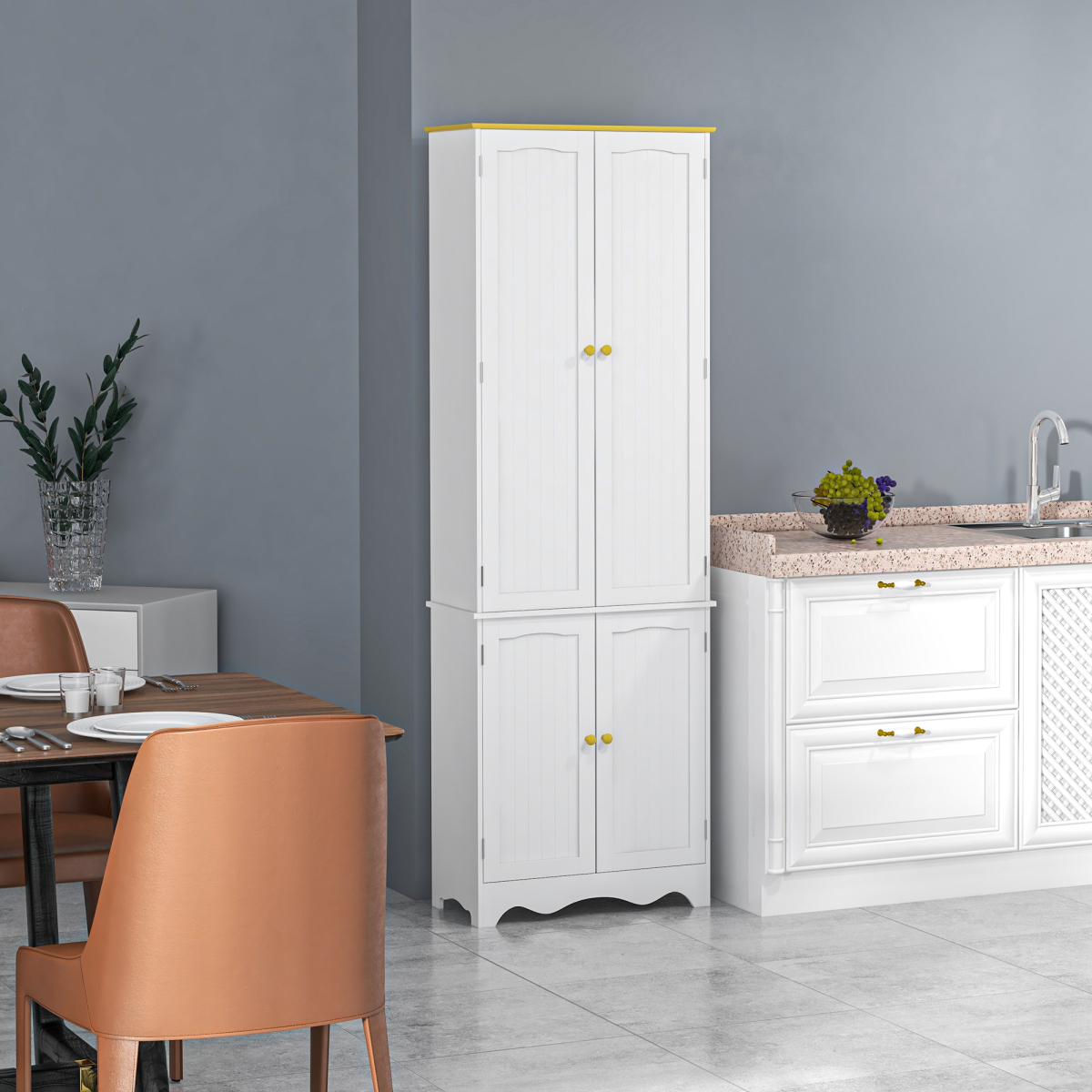 Freestanding Kitchen Cupboard 4-Door Storage Cabinet  4 Shelves, White