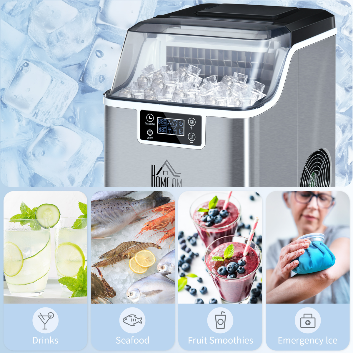 Ice Maker Machine Counter Top Ice Cube Maker for Home 20kg in 24 Hrs HOMCOM