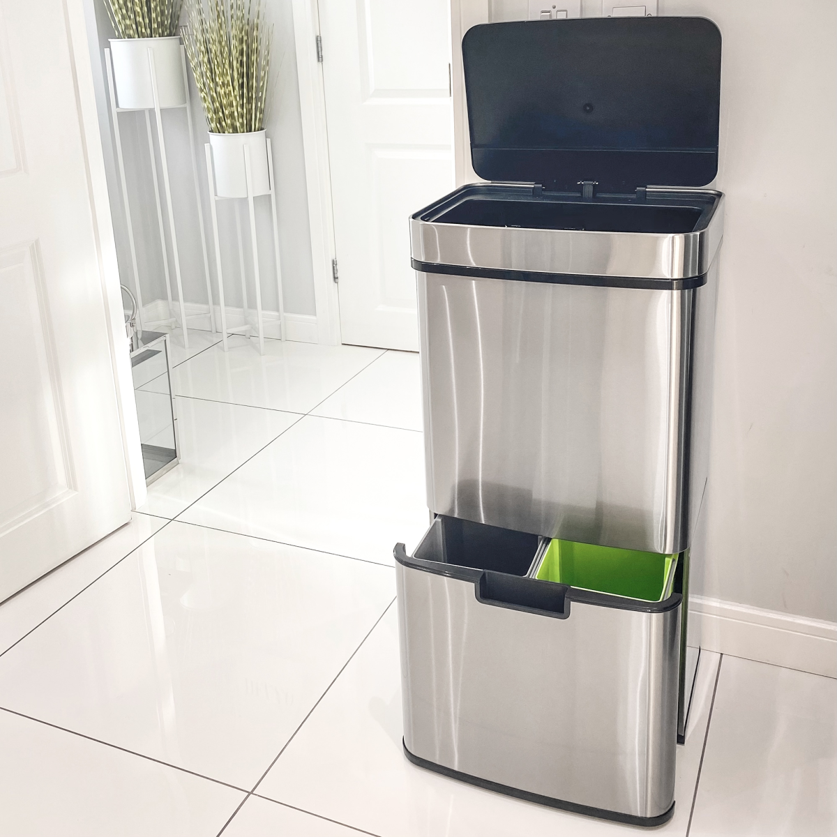 Motion Sensor Rubbish Bin, 3 Compartments Removable Lid Stainless Steel HOMCOM