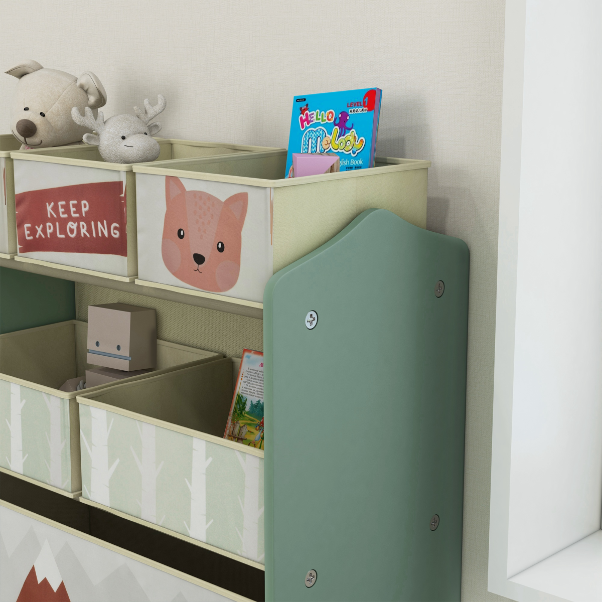 ZONEKIZ Kids Storage Units with 6 Boxes, Childrens Toy Storage Organiser, Green