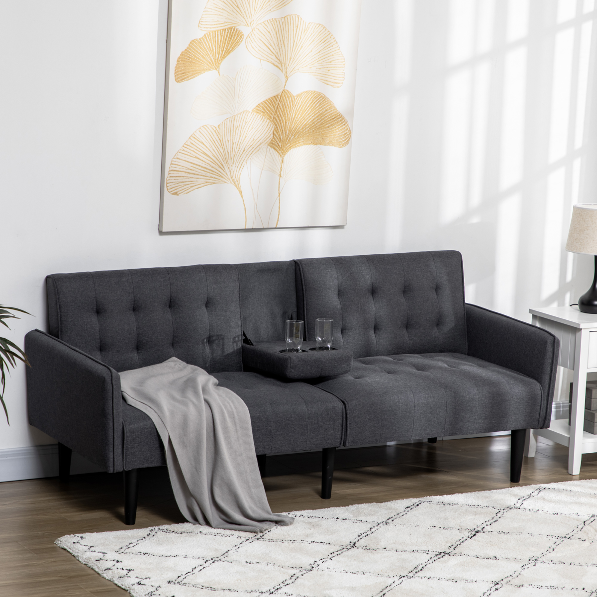 Upholstered Sofa bed 3 Seater Home Theater Futon Recliner with Cupholders Grey