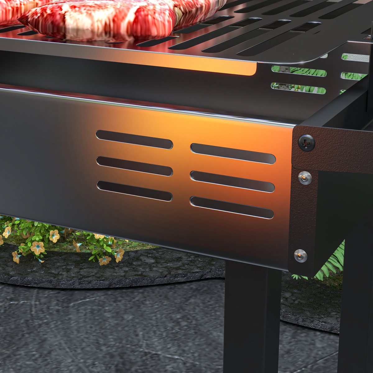 Outsunny Charcoal Spit Roasting Machine w/ 3-Tier Grill Grate & Foldable Shelves