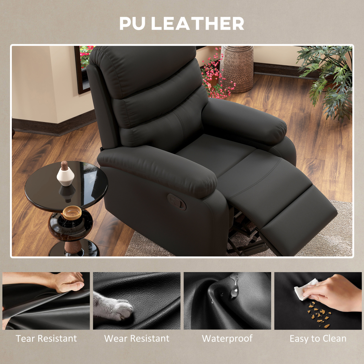 HOMCOM Manual Recliner Chair Armchair for Living Room with Footrest Black