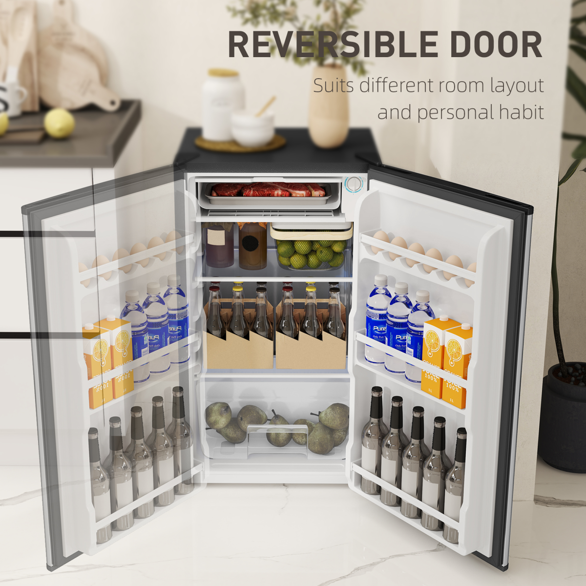 HOMCOM 91L Freestanding Under Counter Fridge Silver Tone