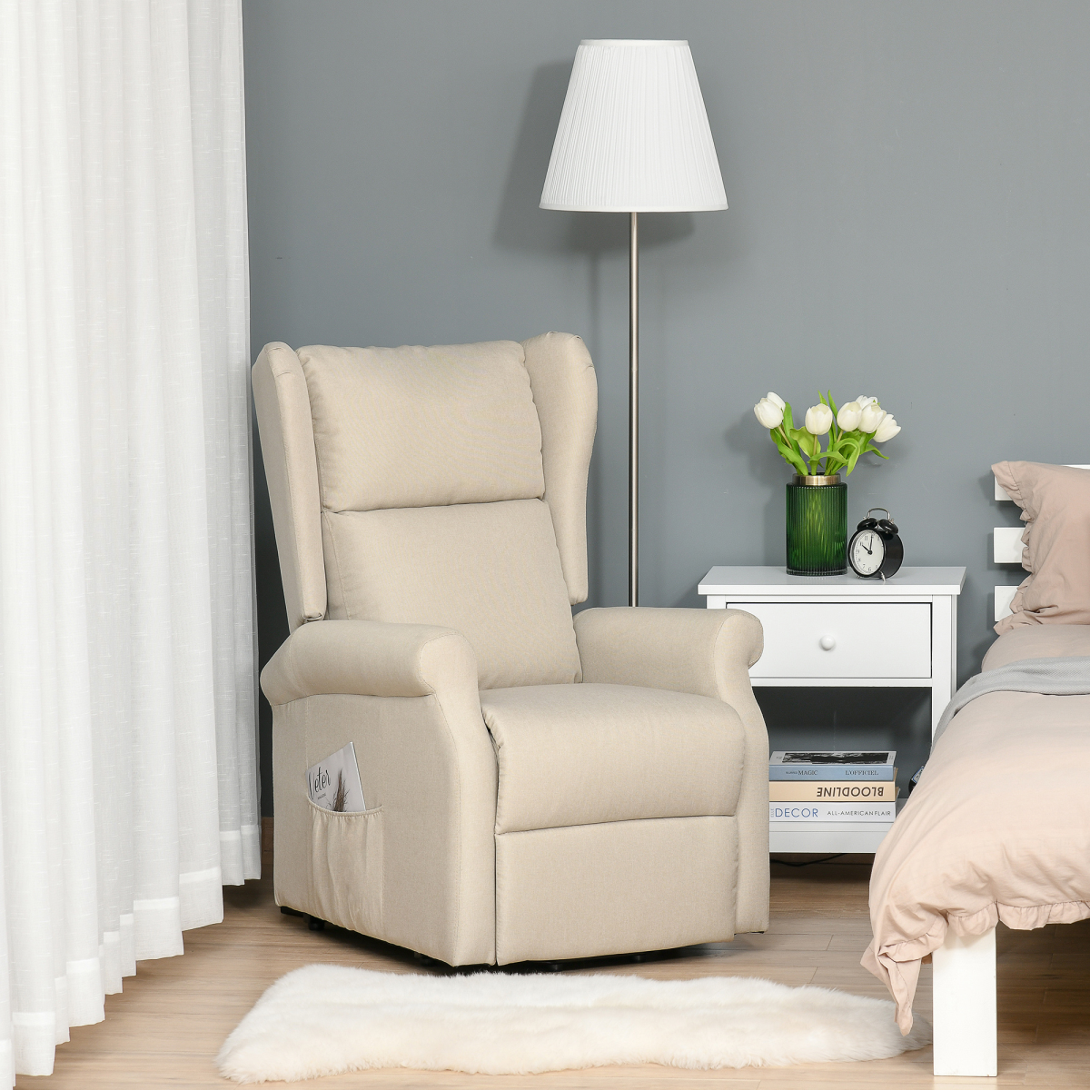 HOMCOM Power Lift Chair for the Elderly Fabric Recliner Armchair w/ Remote Beige