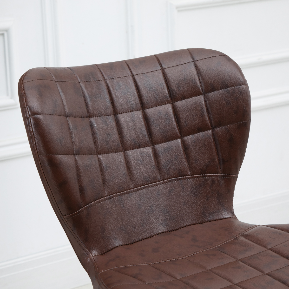 Set of 2 Adjustable Height Swivel Bar Chairs in PU Leather with Backrest Brown