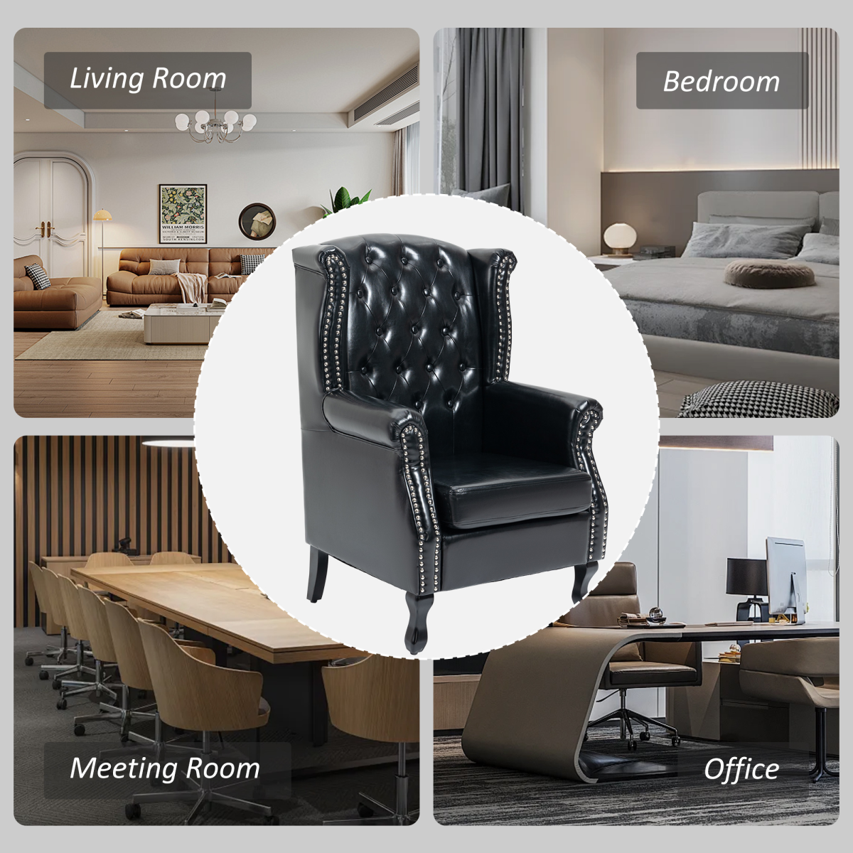 Chesterfield-style Wing Back Armchair Tufted Accent Chair Black