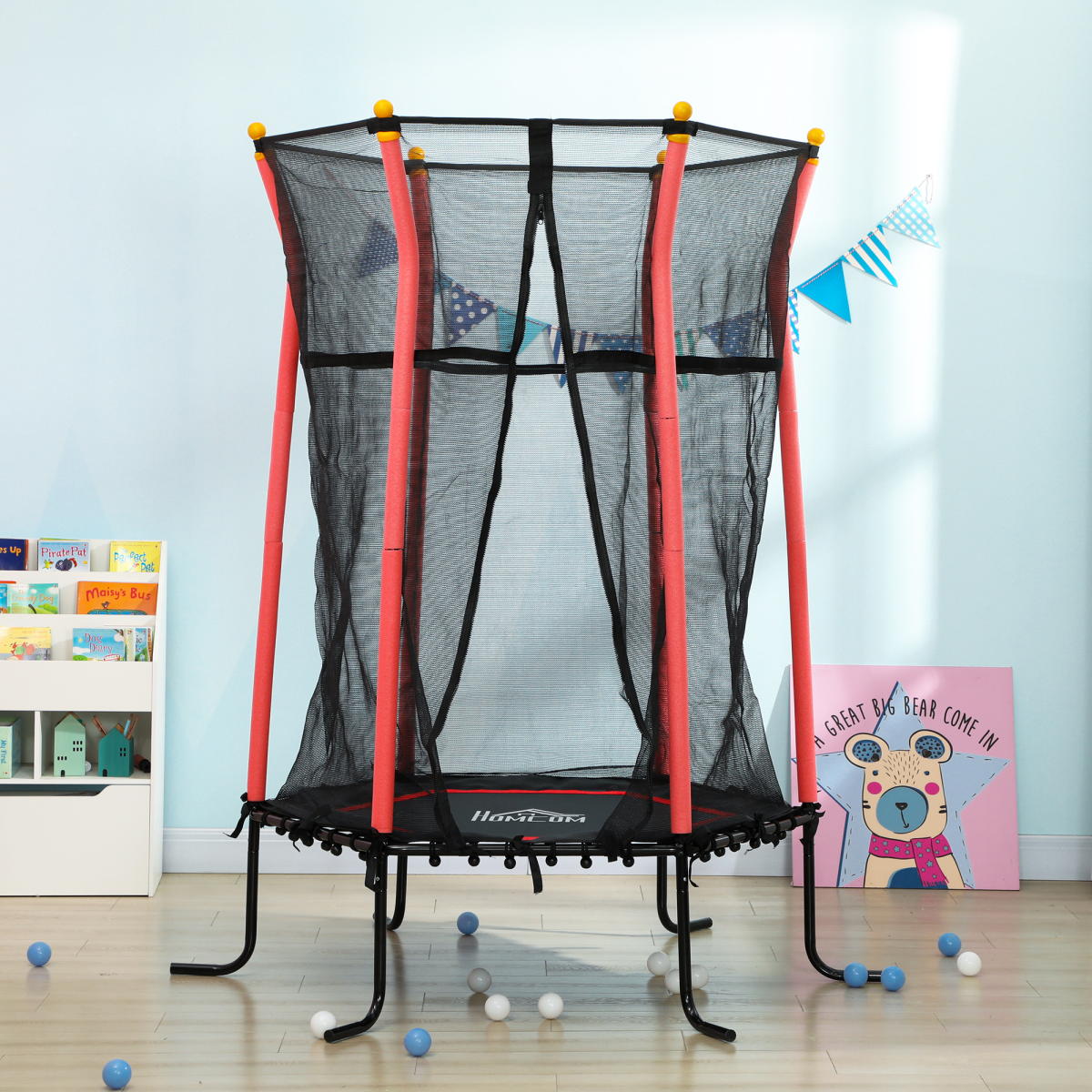 HOMCOM 5.4FT Kids Trampoline With Enclosure Indoor Outdoor for 3-10 Years Red
