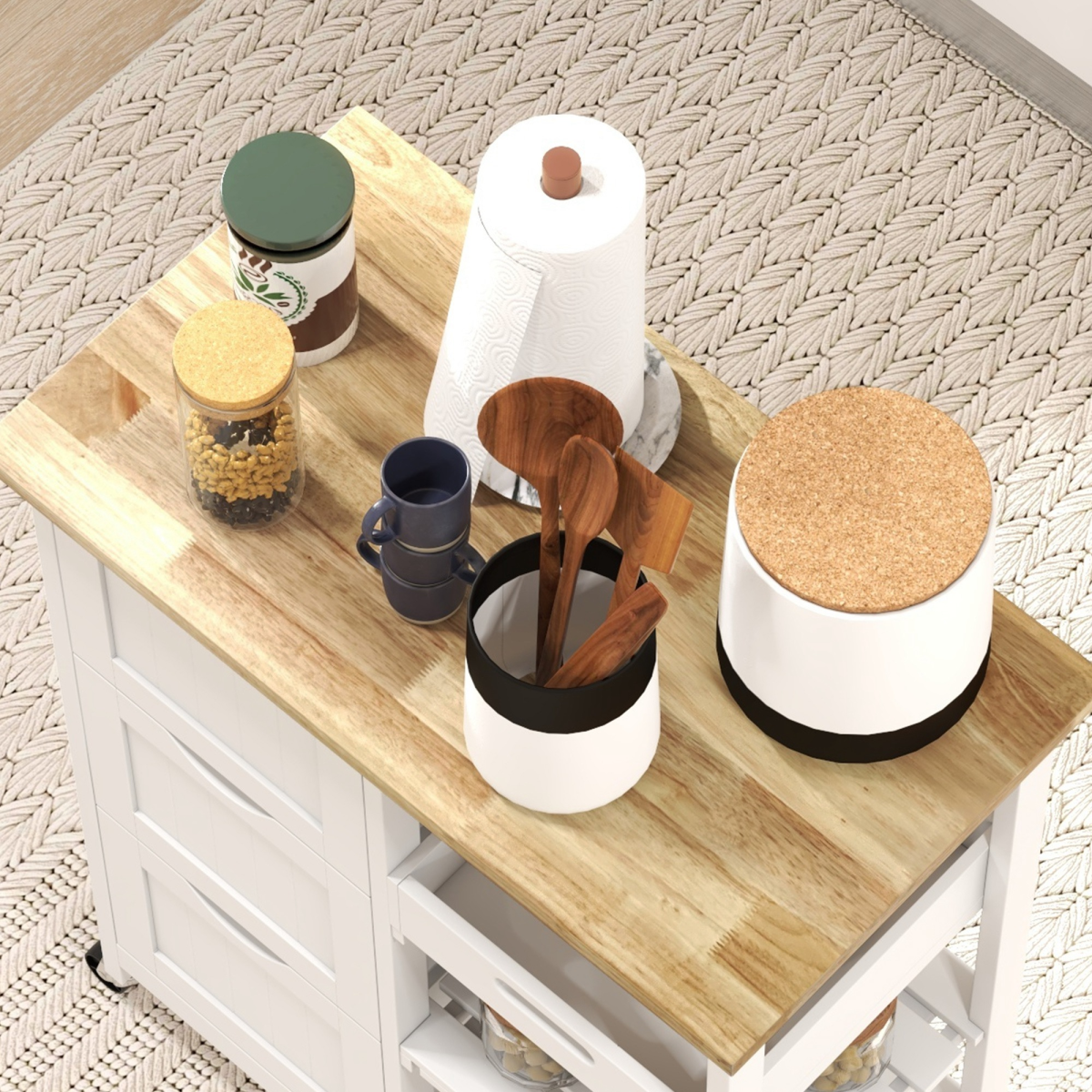 HOMCOM Rolling Kitchen Island Cart, Bar Serving Cart, Compact Trolley White