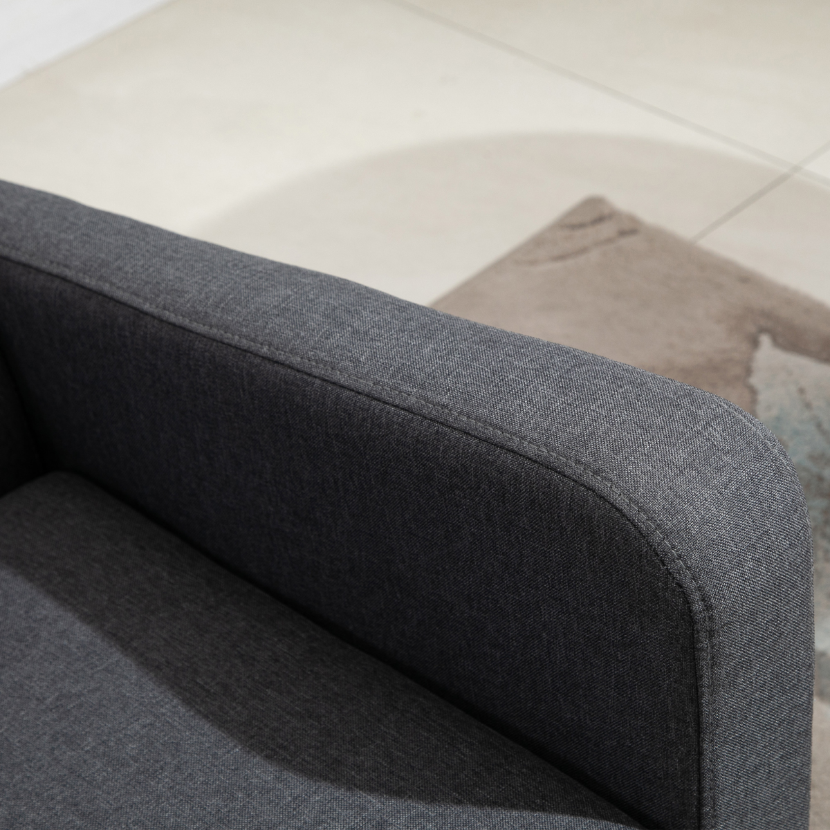 Linen Modern-Curved 2-Seat Sofa Loveseat w/ Thick Cushion Wood Legs Grey