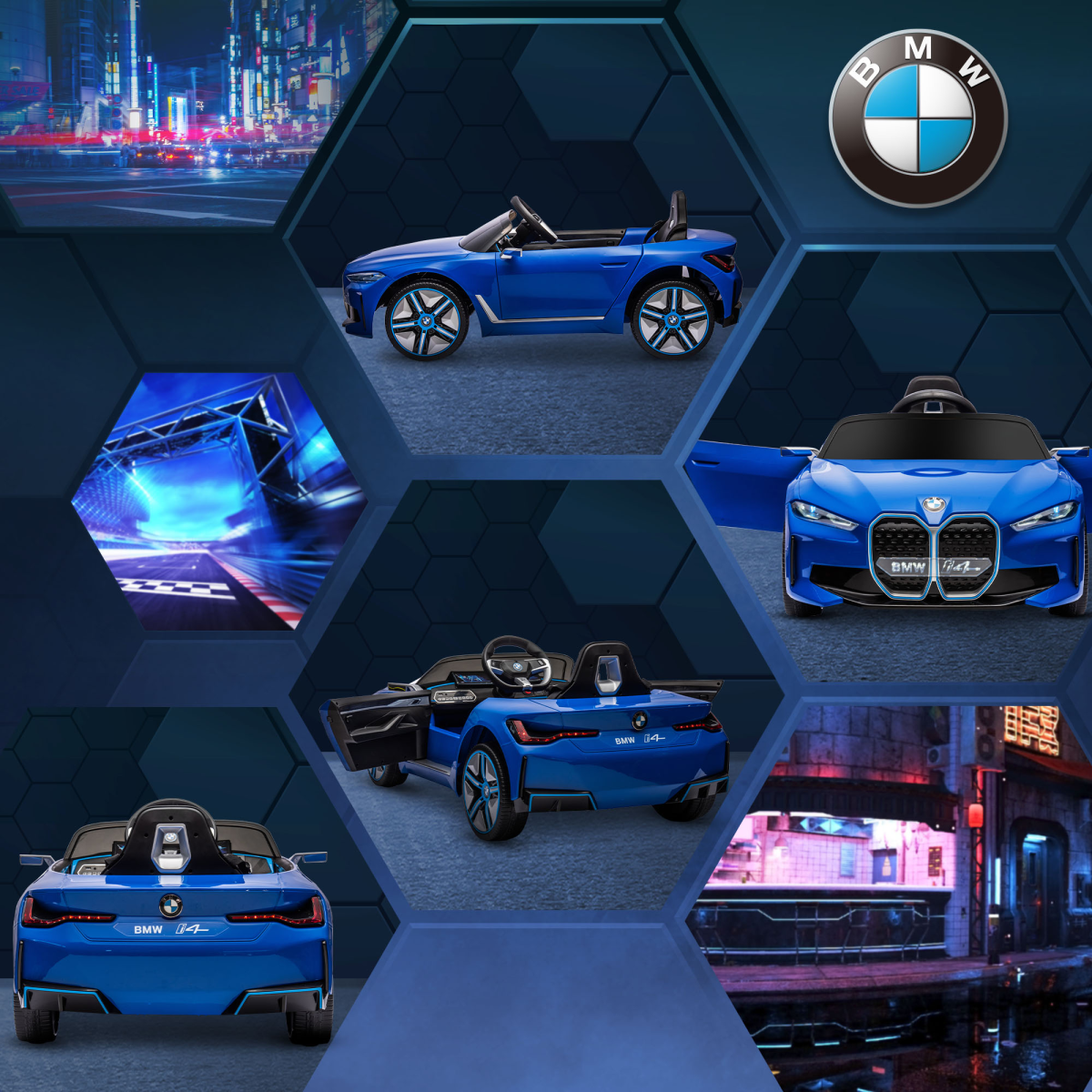 HOMCOM BMW i4 Licensed 12V Kids Electric Ride-On Car with Remote Control - Blue