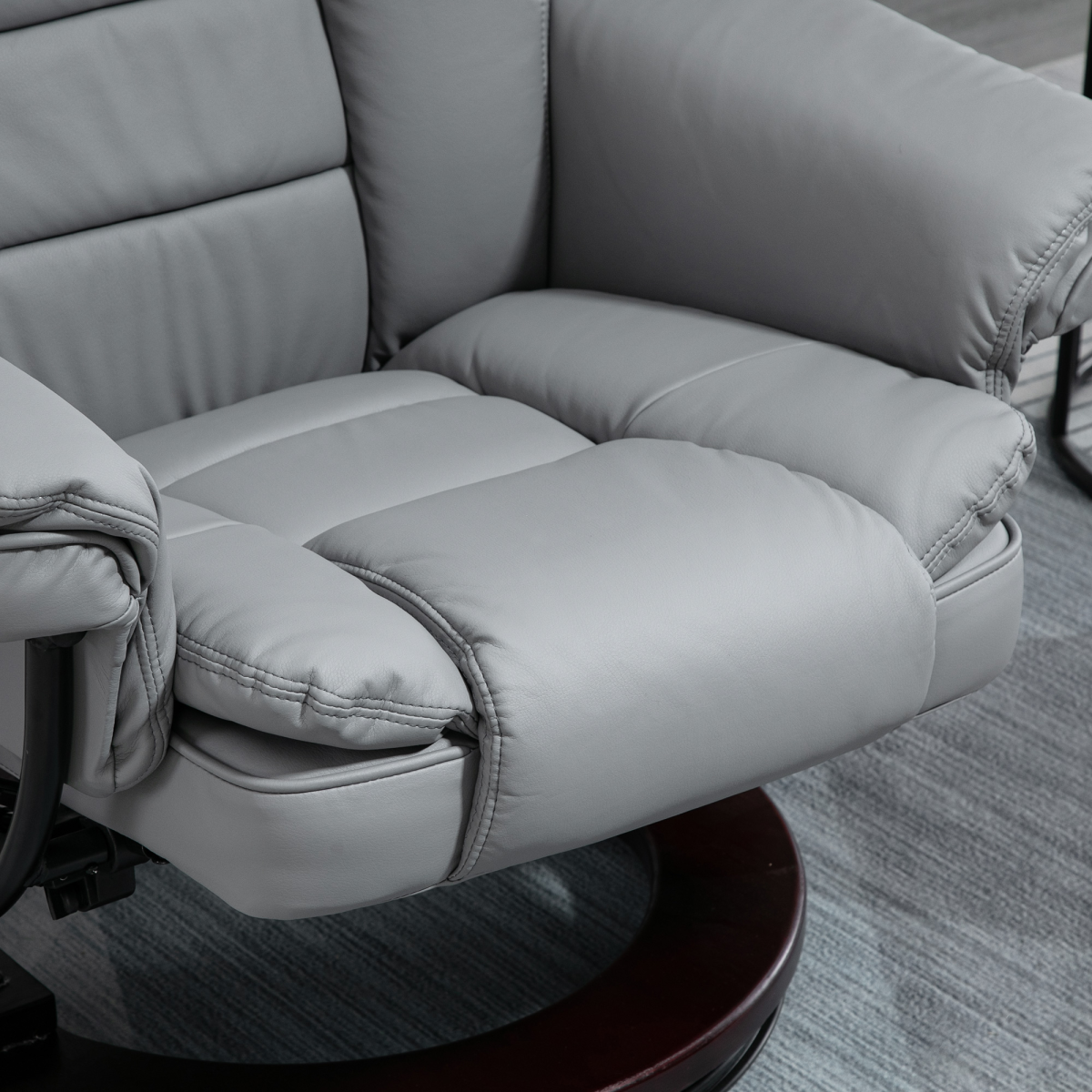 Swivel Manual Recliner and Footrest Set PU Lounge Chair Wood Base, Grey