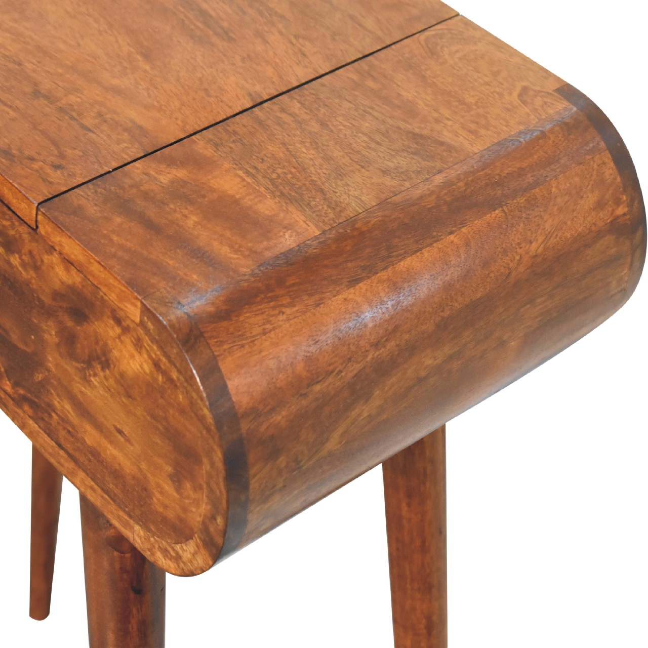 Artisan Furniture Solid Wood Mini Round Chestnut Fold Vanity, 4 Storage Compartments with Mirror, Dark Brown