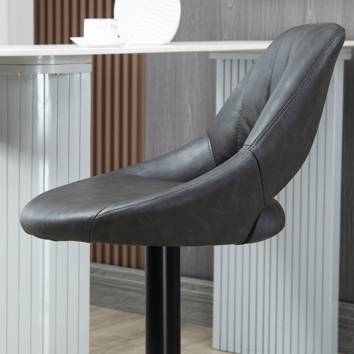 Barstools Set of 2 Adjustable Swivel Height PU Leather Counter Chairs Footrest