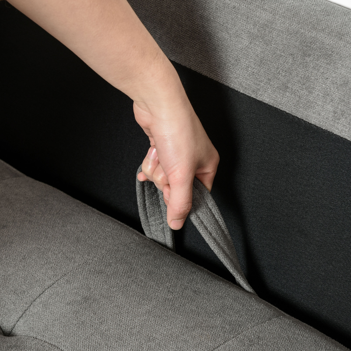 3-Seater Sofa Button-Tufted Fabric Couch with Hidden Storage, Rubberwood Legs