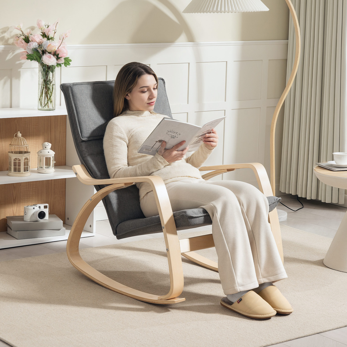 HOMCOM Comfortable Relax Rocking Chair with High Back, Grey