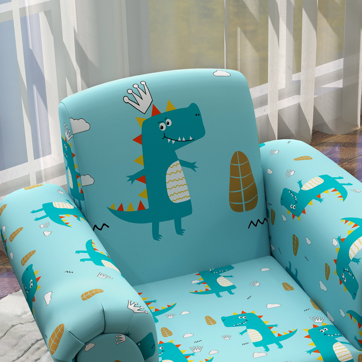 AIYAPLAY 2 Piece Kids Sofa Set with Dinosaur Design, for Nursery, Blue