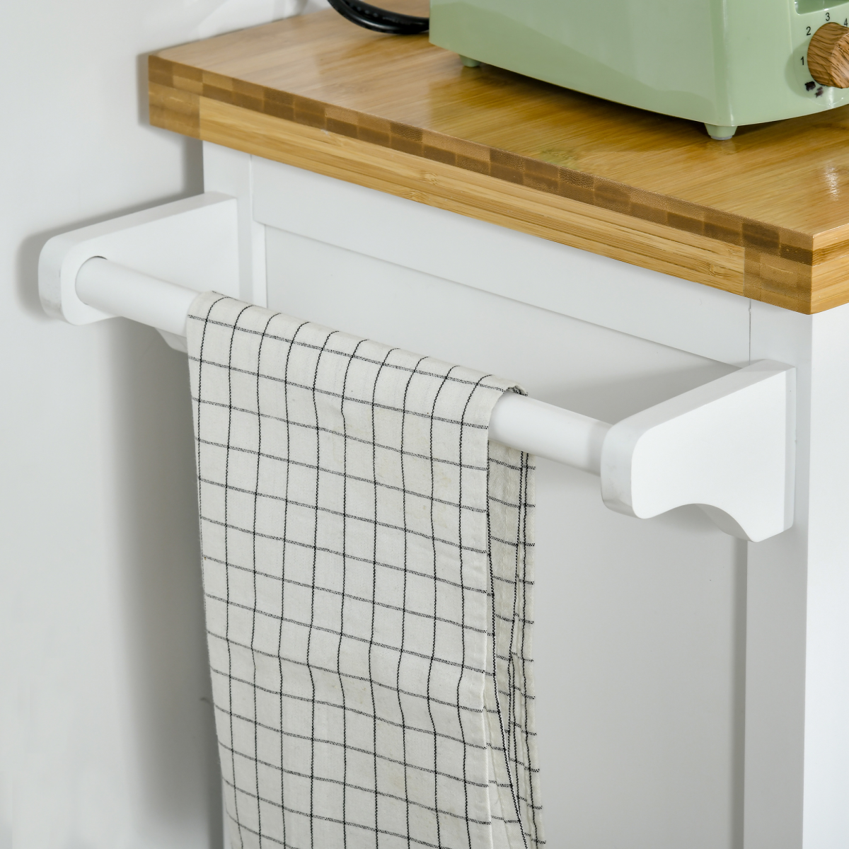 Rolling Kitchen Cart Storage Trolley with Drawer Towel Rail White