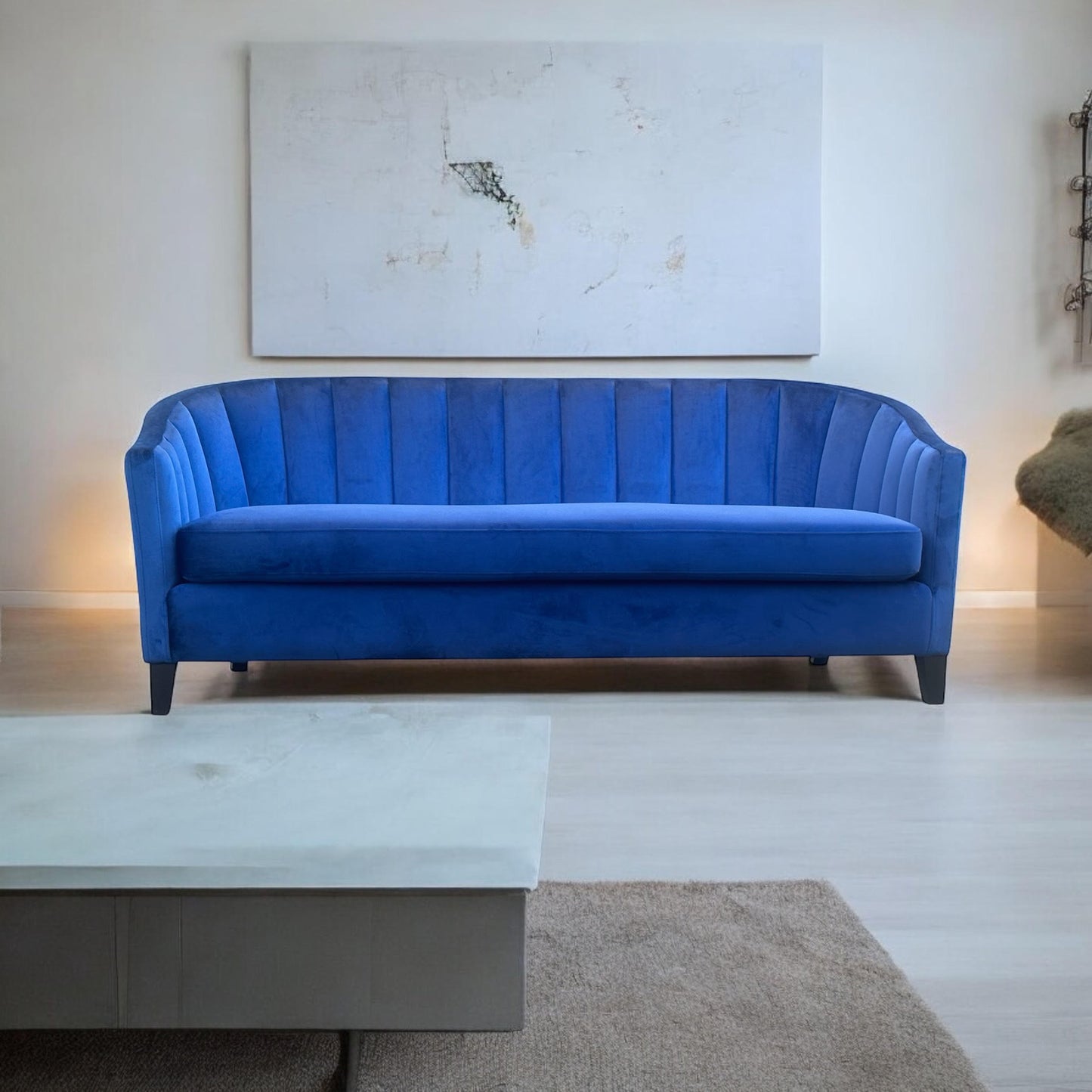AcaciaHome Durable & Stylish Blue/Pink/Leopard Print Velvet Tub Couch 3-Seater Sofa | Contemporary Drop Arm Design | Comfortable Living Room Seating | Perfect for Home & Office (Blue Velvet)