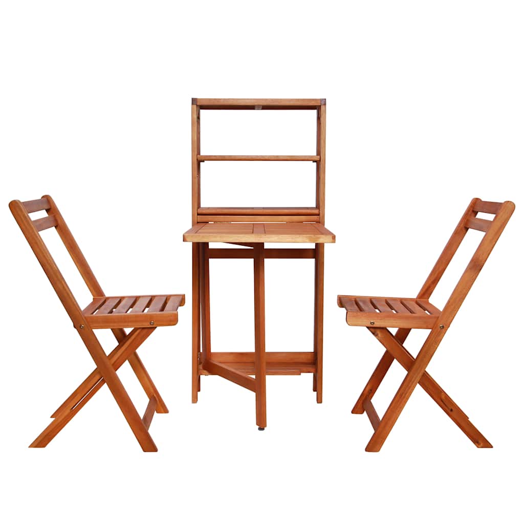 vidaXL Bistro Set | Natural wood | Solid acacia wood | 2-seater | Foldable