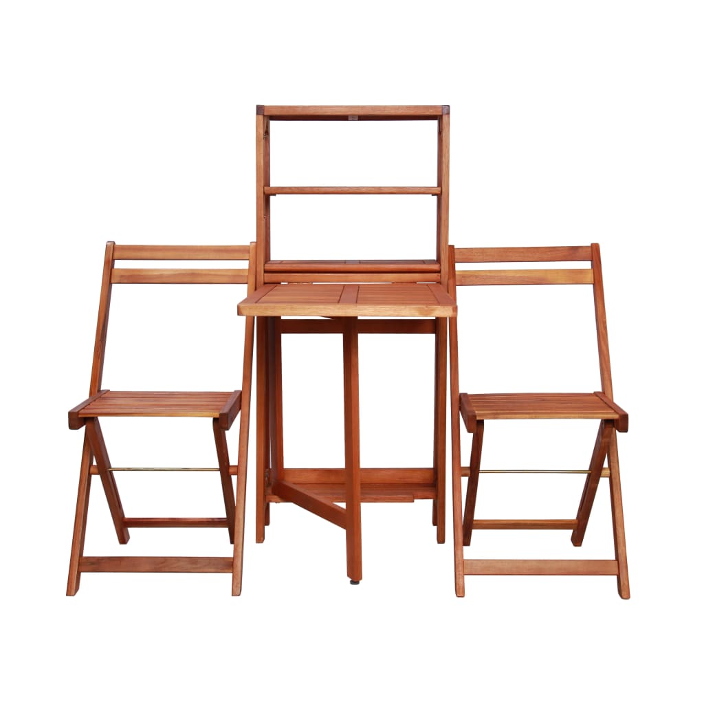 vidaXL Bistro Set | Natural wood | Solid acacia wood | 2-seater | Foldable