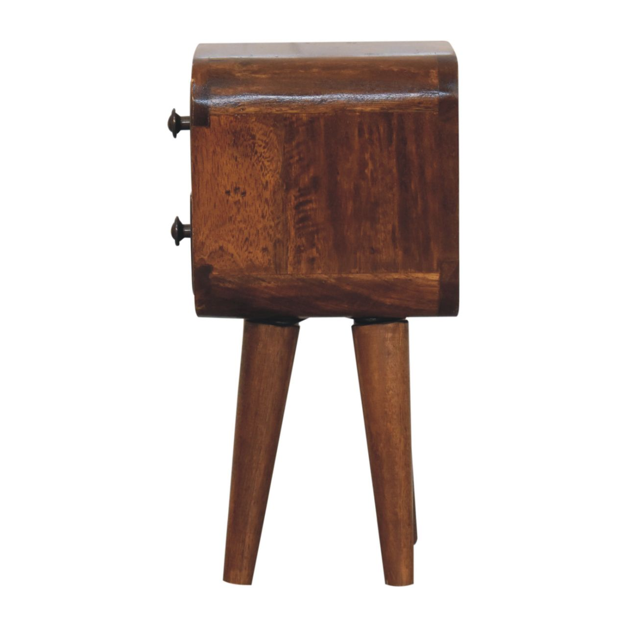Artisan Furniture Solid Wood Extra Mini Curved Chestnut Bedside, Dark Brown, 2 Drawers