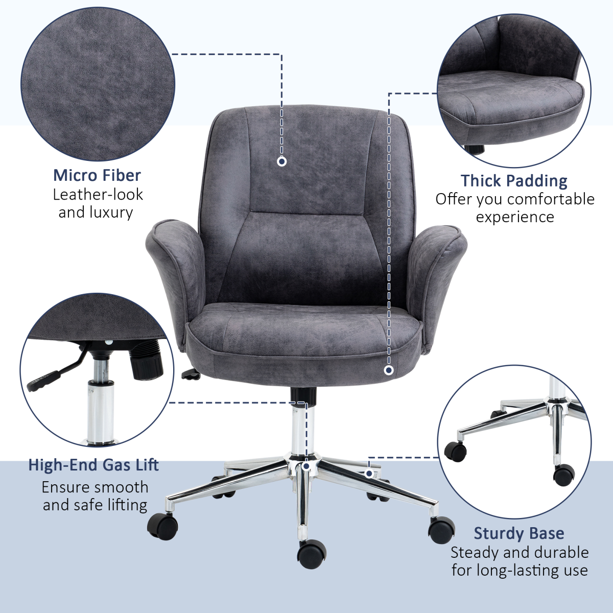 Swivel Computer Office Chair Mid Back Desk Chair for Home, Deep Grey