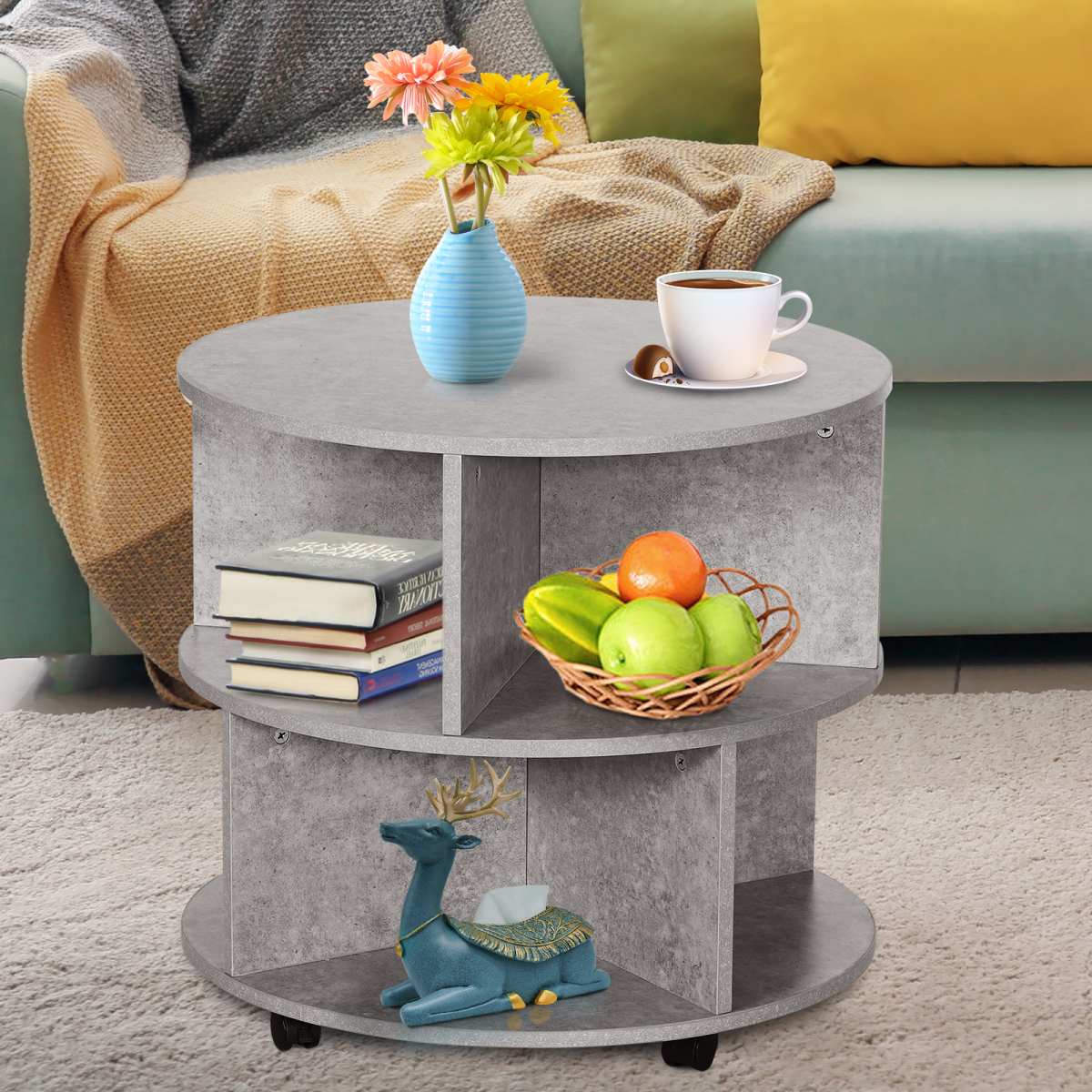 Coffee Table, 2-Tier, ?60x39.5H cm-Cement Colour