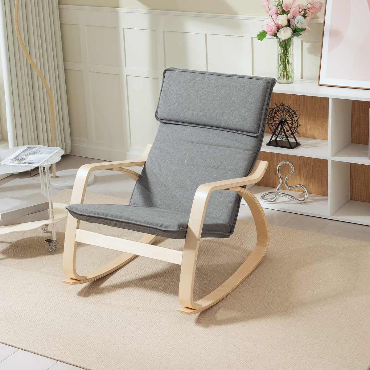 HOMCOM Comfortable Relax Rocking Chair with High Back, Grey