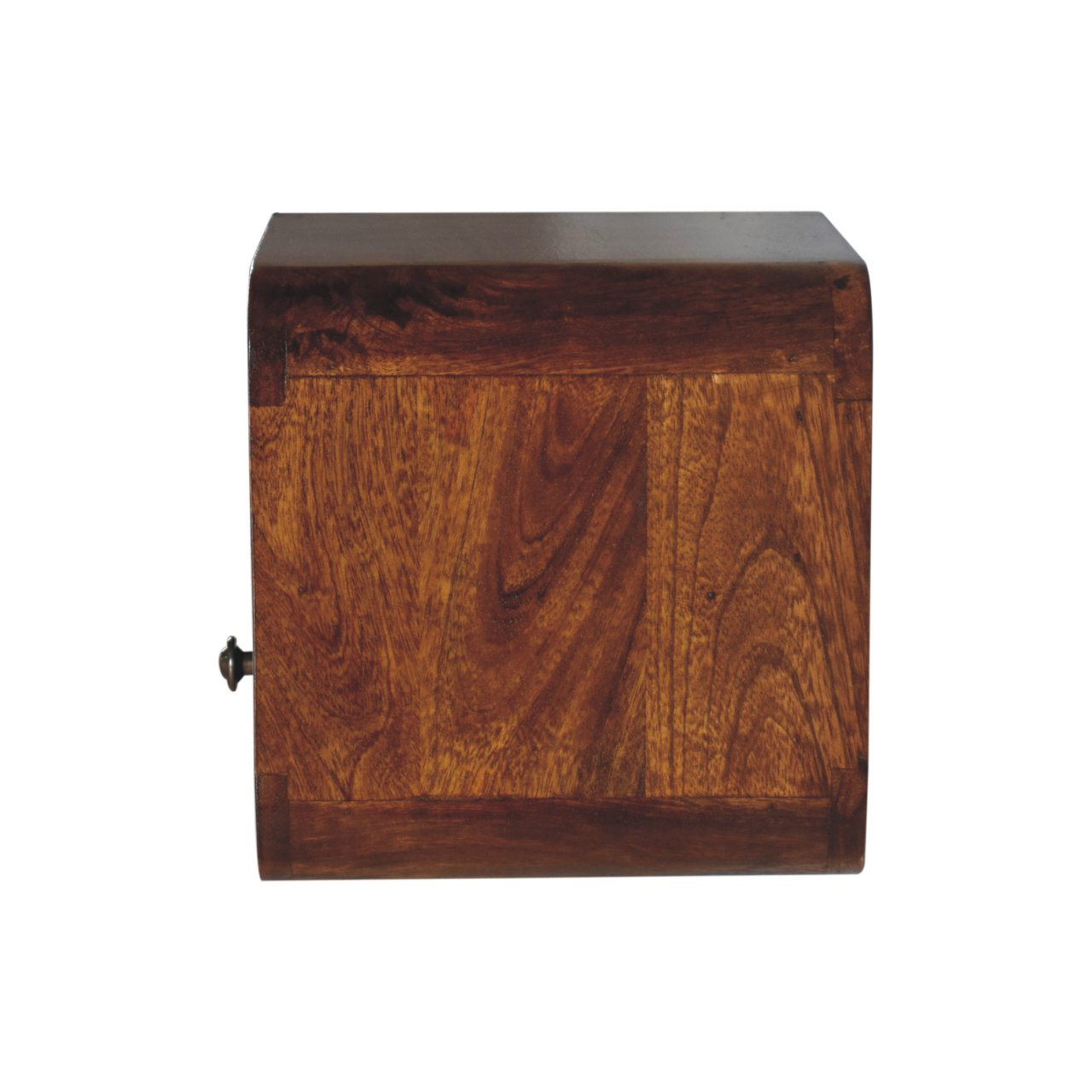 Artisan Furniture Solid Wood Extra Mini Wall Mounted Curved Chestnut Bedside with Open Slot, 1 Drawer, Dark Brown Color