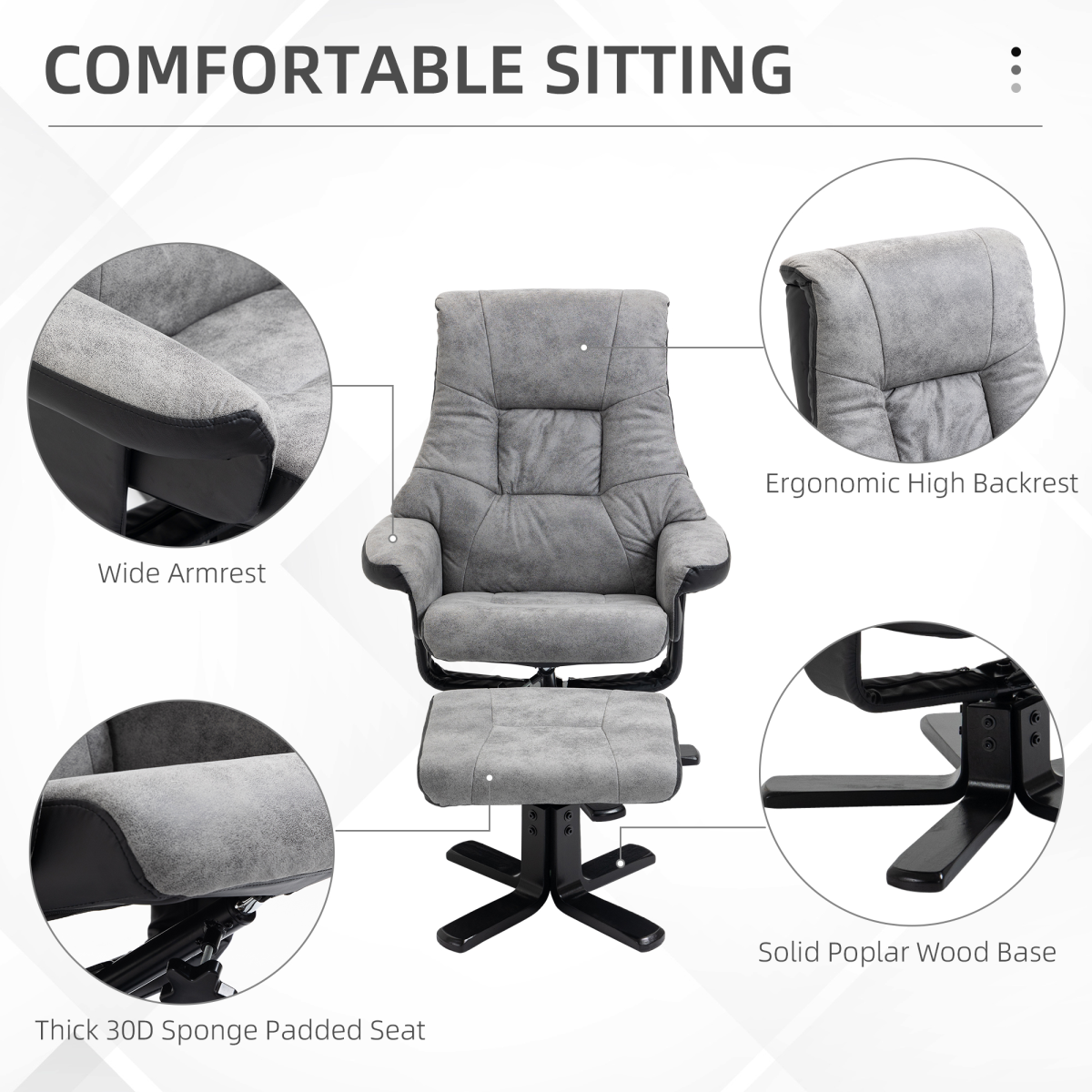 Manual Recliner Sofa With Footrest 360 Swivel Sofa Armchair Faux Leather Grey