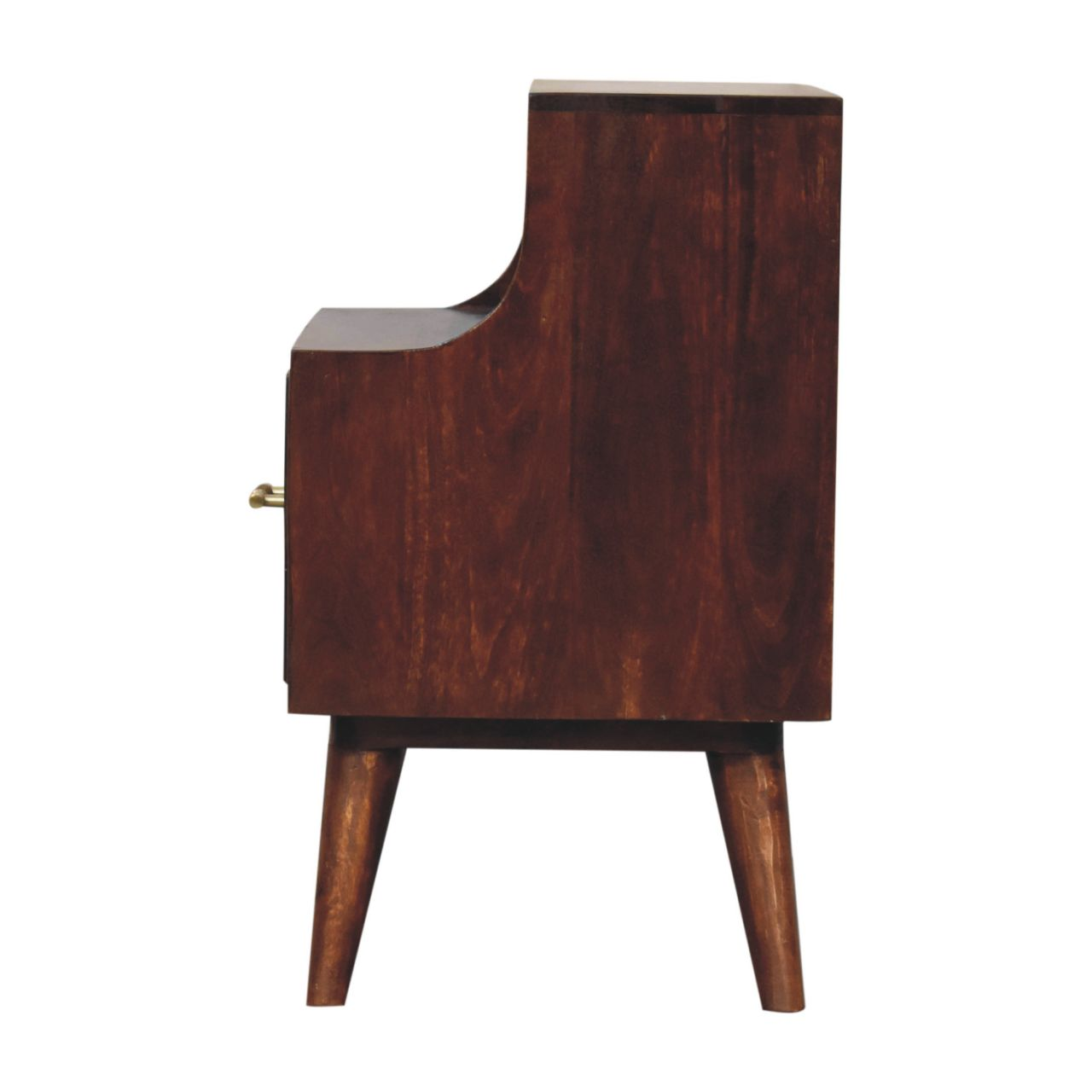 Artisan Furniture Solid Wood T-bar Raised Back Bedside, 1 Drawer, 1 Open Slot, Dark Brown