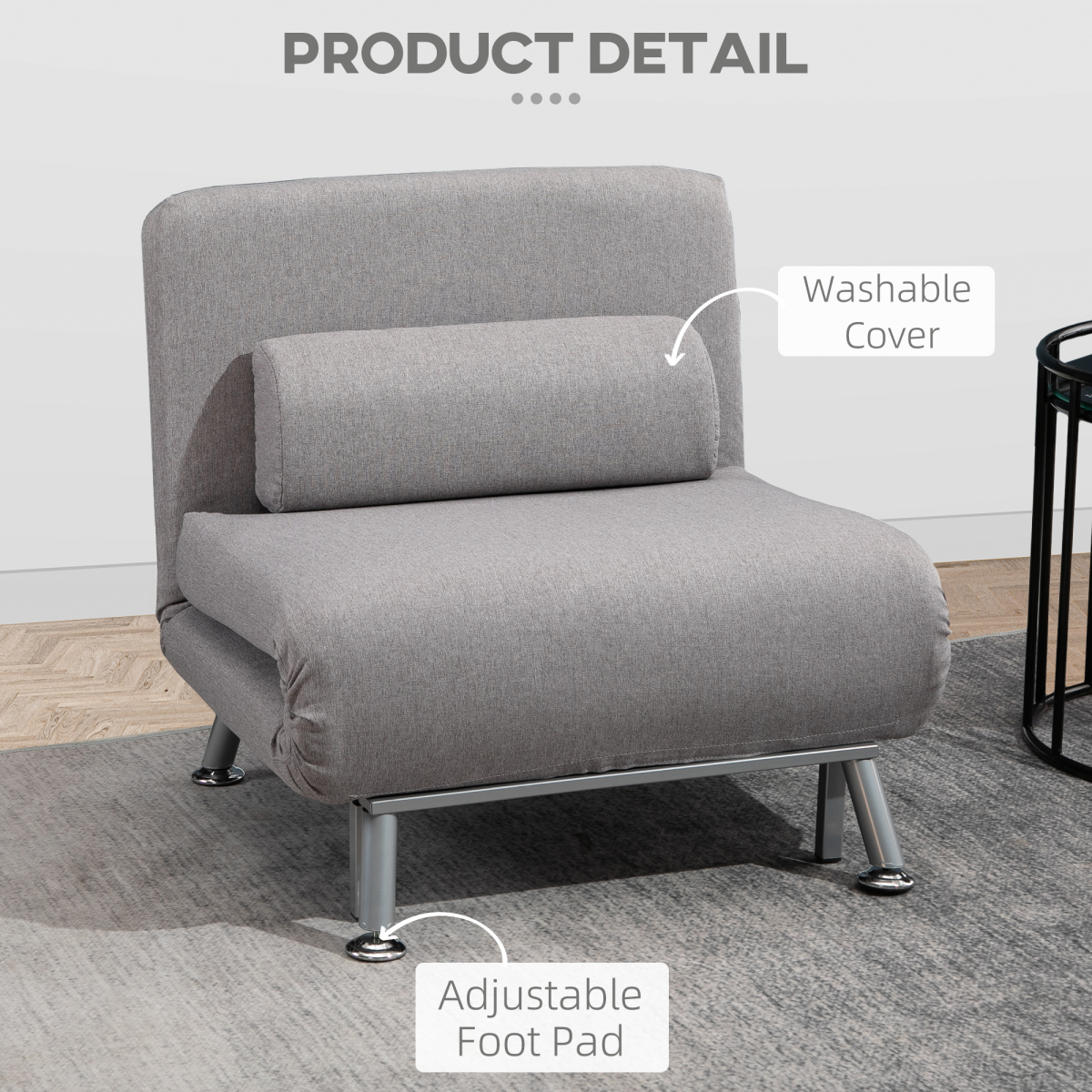 Linen Upholstered Elevated Single Sofa Bed Grey