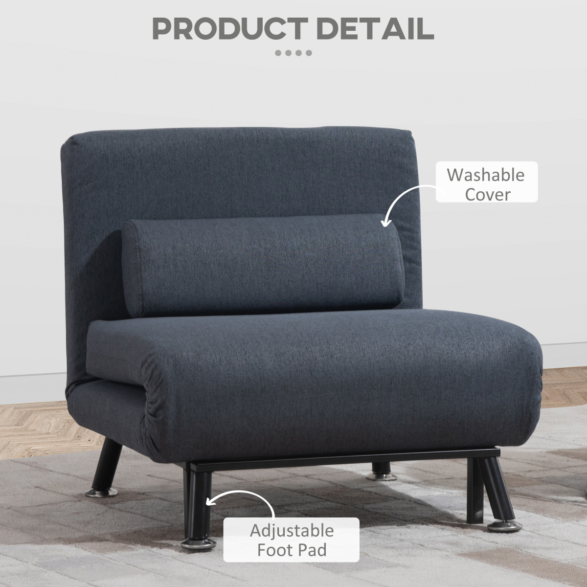Faux Suede 5-Position Futon Single Sofa Bed Black