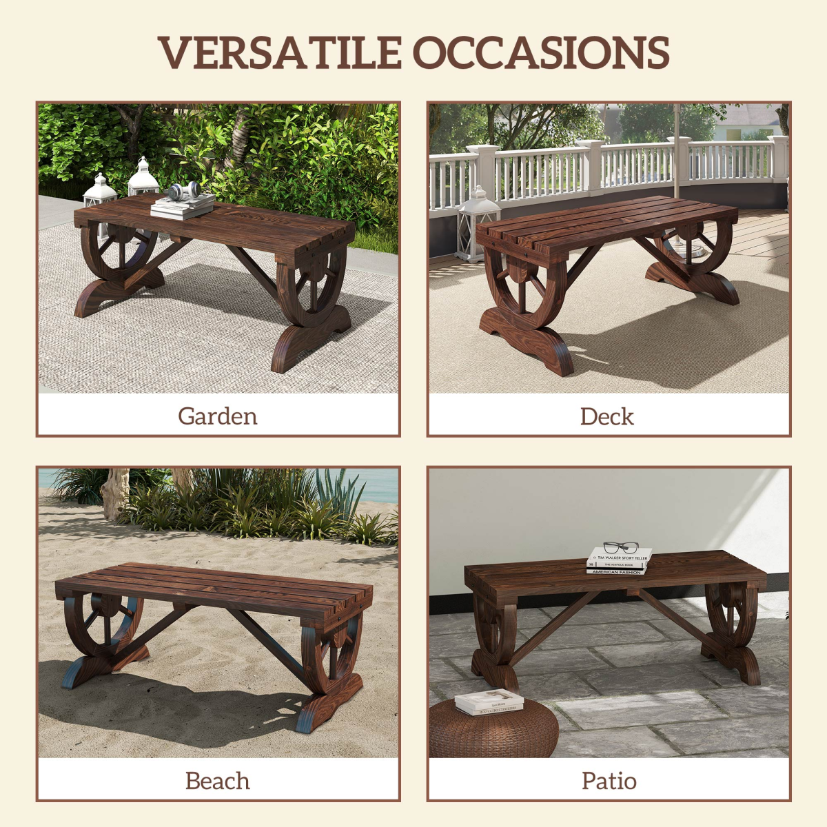 Rustic Wooden Wheel Bench 2-Person Seat - Brown Chair Loveseat Park