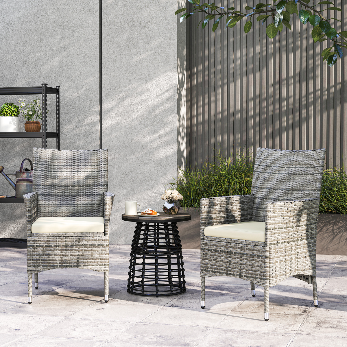 Outsunny 2 Pieces Outdoor Rattan Armchair Garden Dining Chair Set Mixed Grey