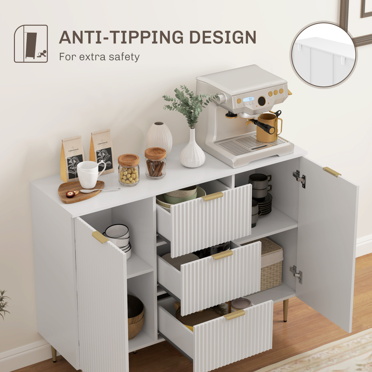 Stylish White Storage Cabinet with Adjustable Shelf & TV Stand Functionality
