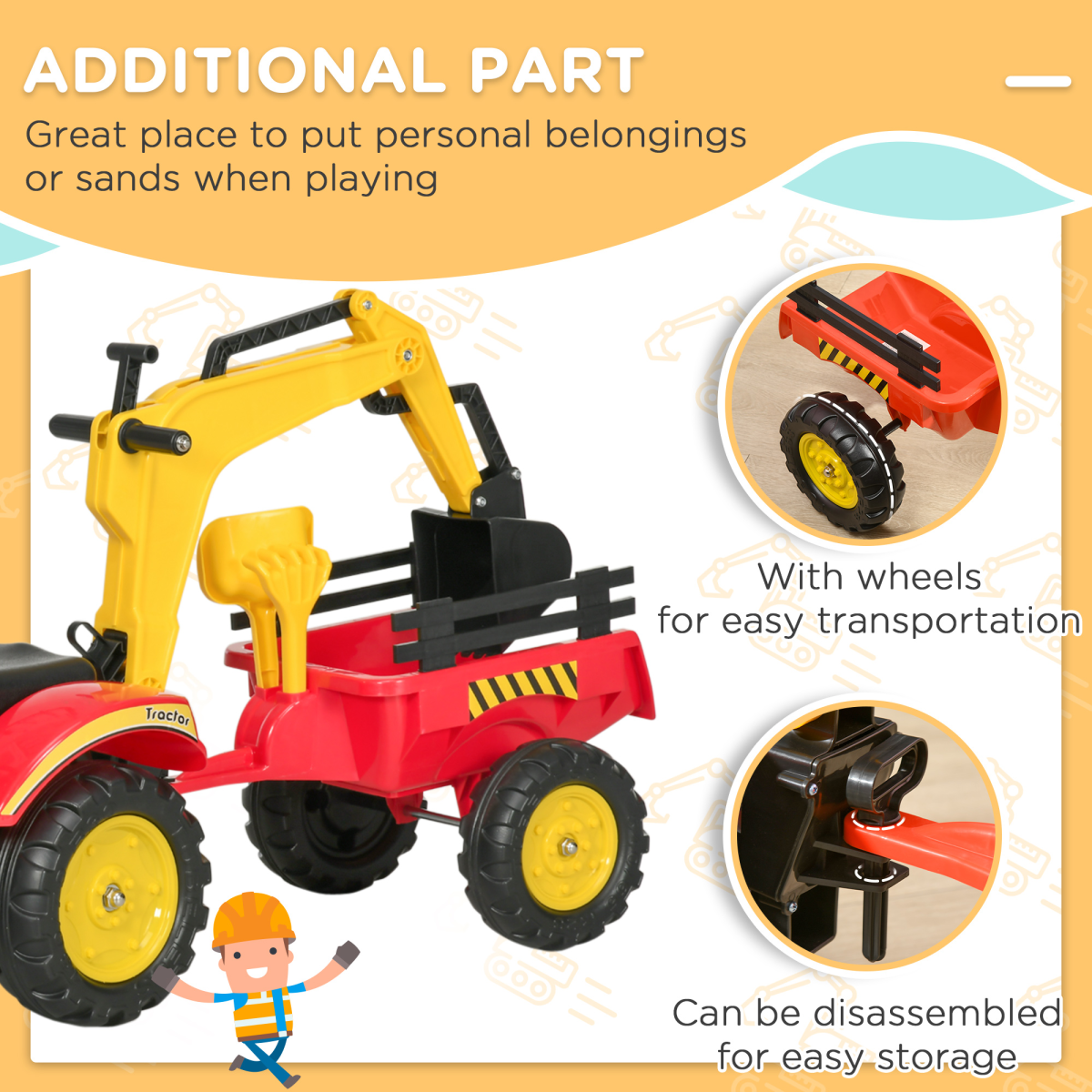 Pedal Powered Tractor Ride-On Car Moving Bucket Steering Wheel 3-6 Yrs