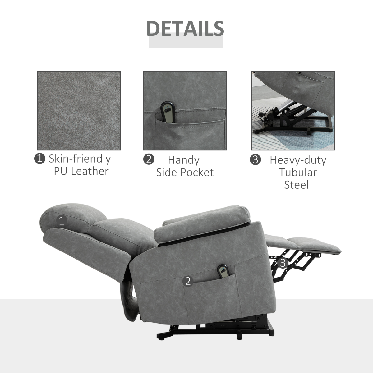 Power Lift Chair Electric Riser Recliner with Remote Control, Grey HOMCOM
