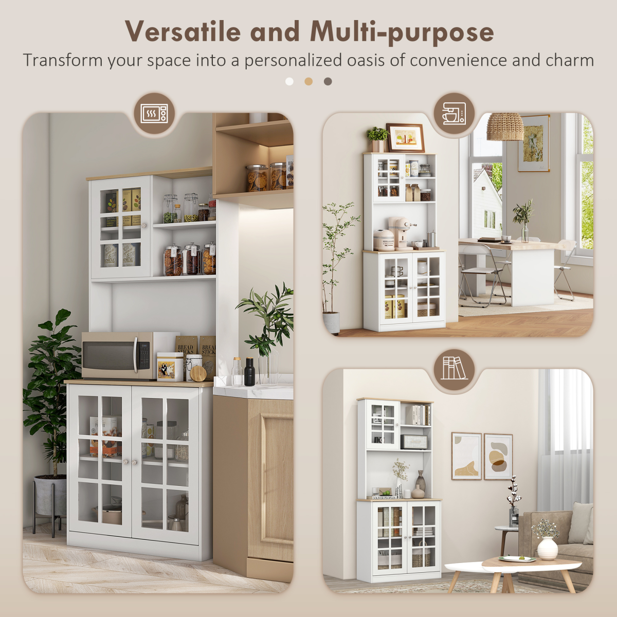 183cm Sideboard Grid Glass Doors Shelves Kitchen  72" Solid w/Glass Door